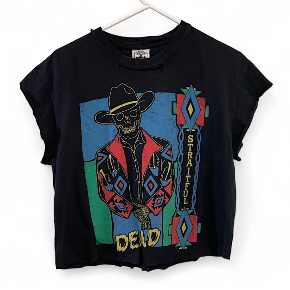 •Vinyl Ranch•Black Dead Straitful Cowboy Skull Graphic Cropped Tee
